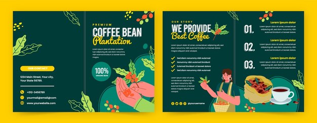 Folleto de plantación de café de diseño plano