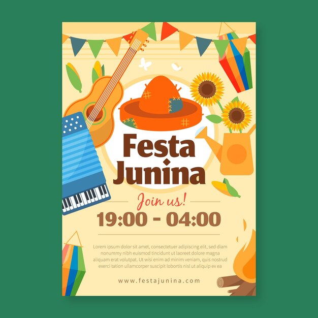 Folleto de plantilla de diseño plano festa junina