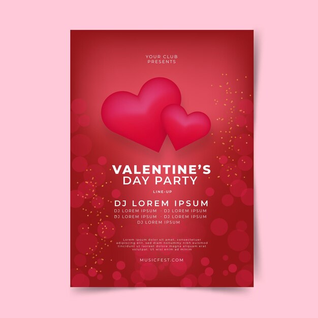 Folleto / póster plano de fiesta de San Valentín