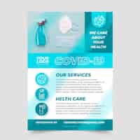 Vector gratuito folleto de productos médicos de coronavirus con foto