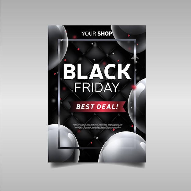 Vector gratuito folleto de promoción de mejor oferta realista de viernes negro