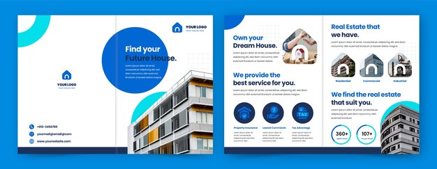 Folleto de proyecto inmobiliario de diseño plano