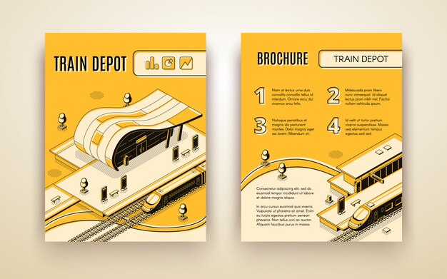 Folleto publicitario isométrico de la empresa de transporte ferroviario.