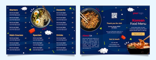 Folleto de restaurante coreano dibujado a mano