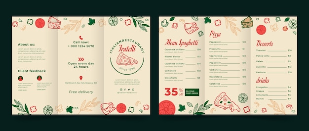 Vector gratuito folleto de restaurante italiano dibujado a mano