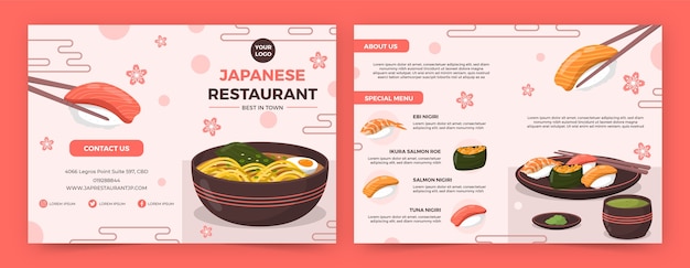 Vector gratuito folleto de restaurante japonés dibujado a mano