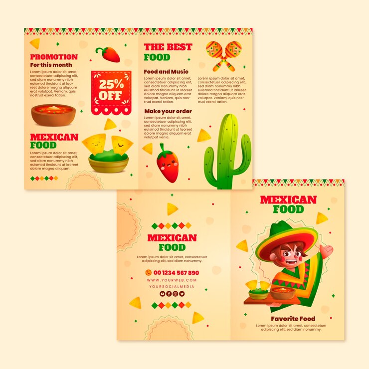 Vector gratuito folleto de restaurante mexicano degradado