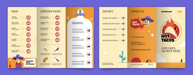 Folleto de restaurante mexicano de diseño plano
