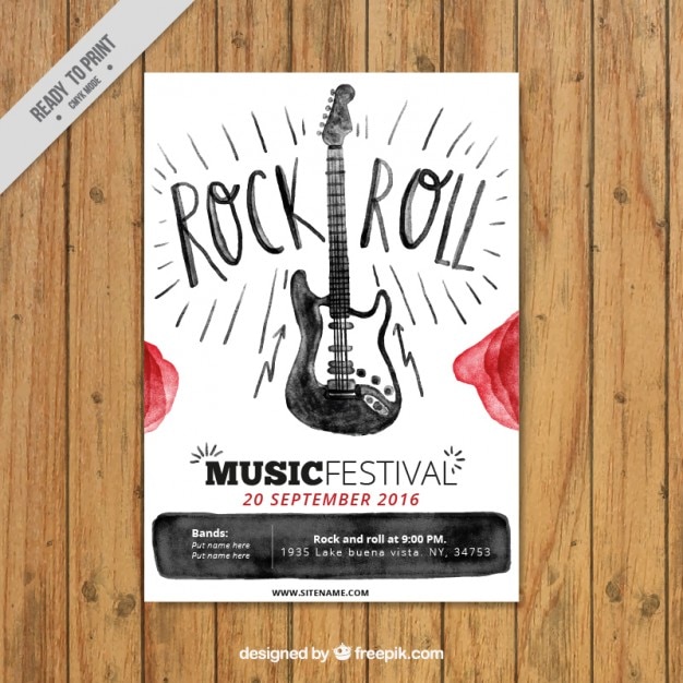 Vector gratuito folleto de rock and roll de acuarela