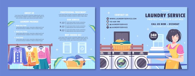 Folleto del servicio de lavandería de diseño plano