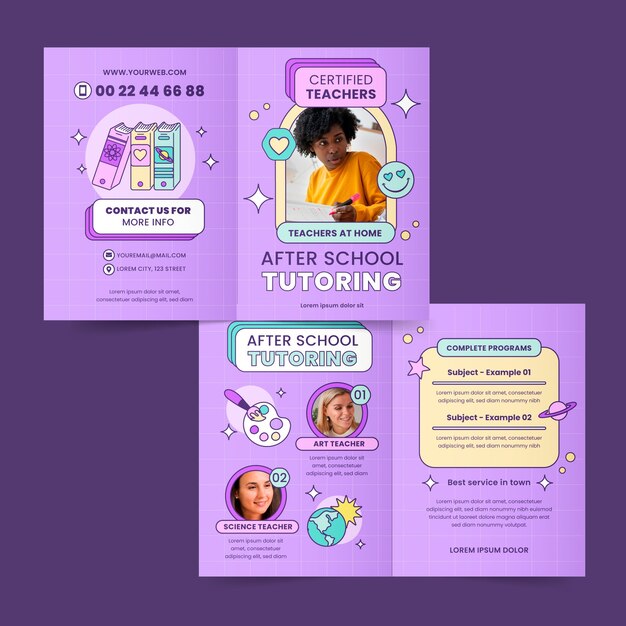 Folleto de servicio de tutoría de diseño plano.