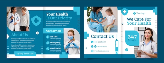 Vector gratuito folleto del sistema sanitario de diseño plano.