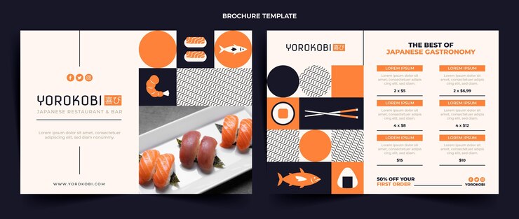 Vector gratuito folleto de sushi de diseño plano