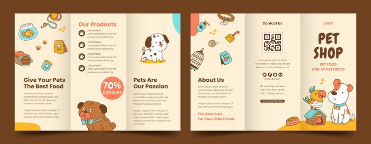 Vector gratuito folleto de tienda de mascotas dibujado a mano