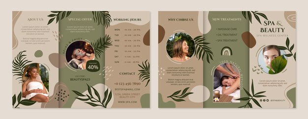 Folleto de tratamiento de spa boho de diseño plano