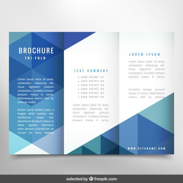 Folleto con triángulos azules