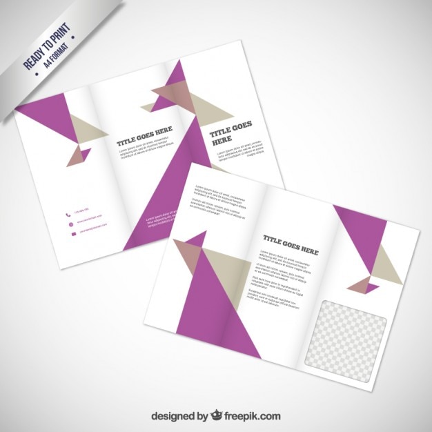 Folleto con triángulos púrpuras y grises