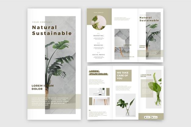 Folleto triple con plantas naturales sostenibles