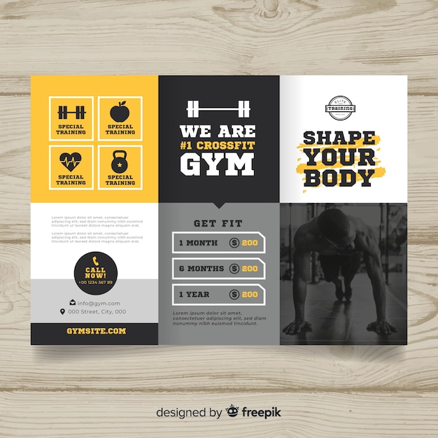 Folleto tríptico de gimnasio