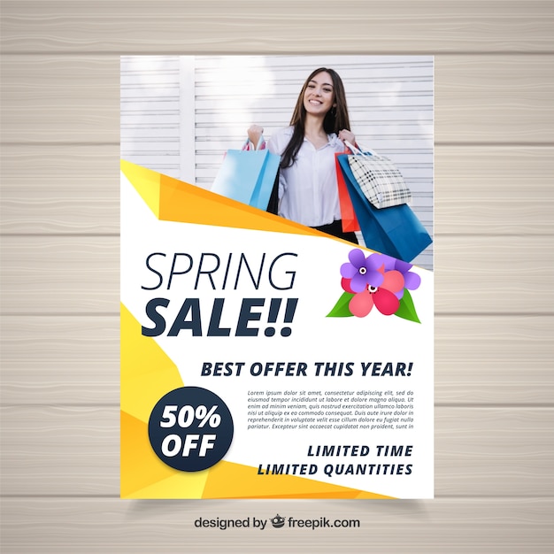 Vector gratuito folleto de venta de primavera con formas abstractas