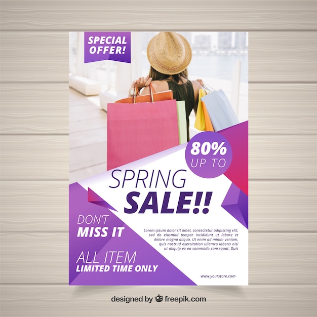 Vector gratuito folleto de venta de primavera con formas abstractas