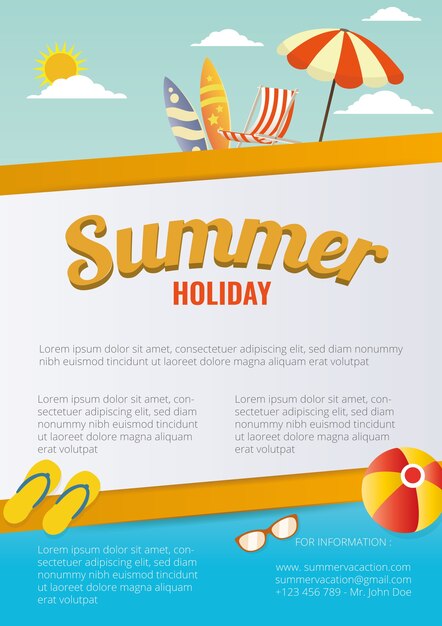 Folleto de verano con elementos de playa