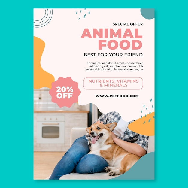 Vector gratuito folleto vertical de alimentos para animales