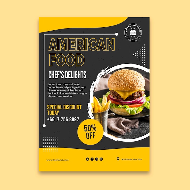 Vector gratuito folleto vertical de comida americana