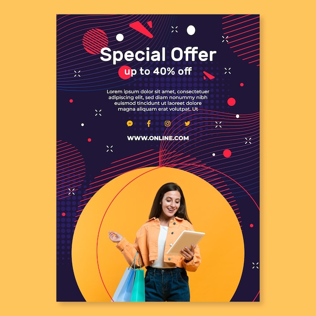 Vector gratuito folleto vertical de compras en línea