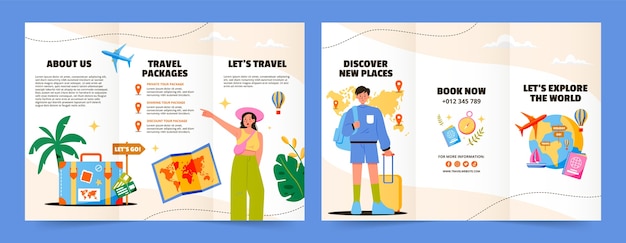Vector gratuito folleto de viajes de aventuras dibujados a mano.