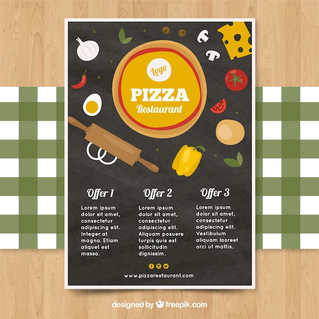 Vector gratuito folleto vintage de ofertas de pizza con ingredientes