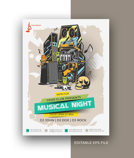 Vector gratuito folleto de volante de música plantilla de diseño de promoción de publicación de redes sociales