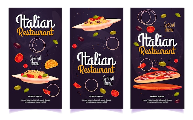 Folletos de restaurante italiano de dibujos animados