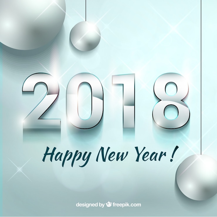 Vector gratuito fondo de 2018 con bolas plateadas decorativas