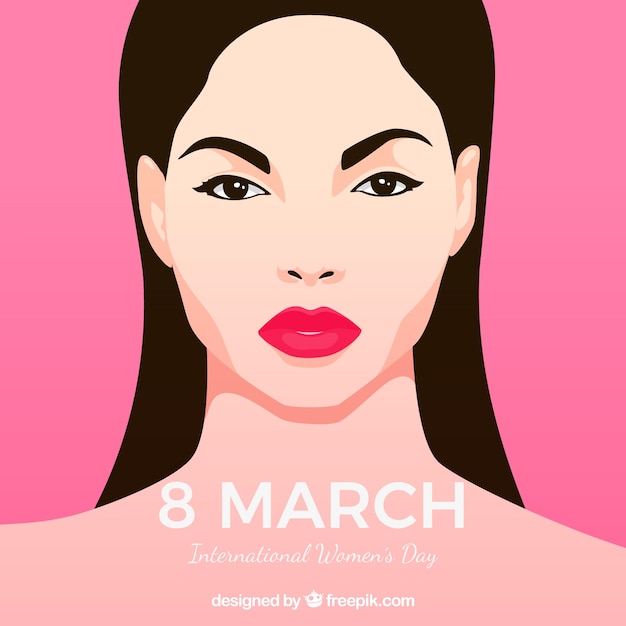 Vector gratuito fondo de 8 de marzo con la cara de una mujer en diseño plano