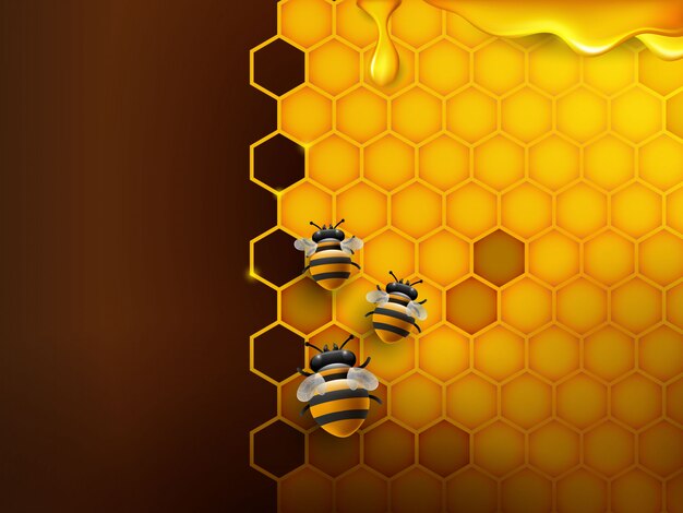 Fondo de abeja y panal en color naranja