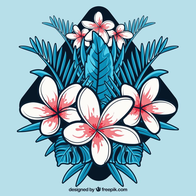Fondo abstracto de flores tropicales con diseño plano