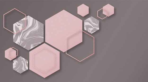 Fondo abstracto con formas hexagonales y textura de mármol en efecto 3d
