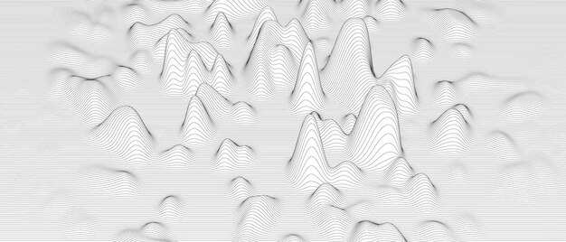 Fondo abstracto con formas de línea distorsionadas sobre un fondo blanco Ondas de línea de sonido monocromáticas