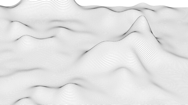 Fondo abstracto con formas de línea distorsionadas sobre un fondo blanco Ondas de línea de sonido monocromáticas