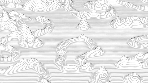 Fondo abstracto con formas de línea distorsionadas sobre un fondo blanco Ondas de línea de sonido monocromáticas
