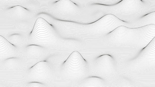 Fondo abstracto con formas de línea distorsionadas sobre un fondo blanco Ondas de línea de sonido monocromáticas