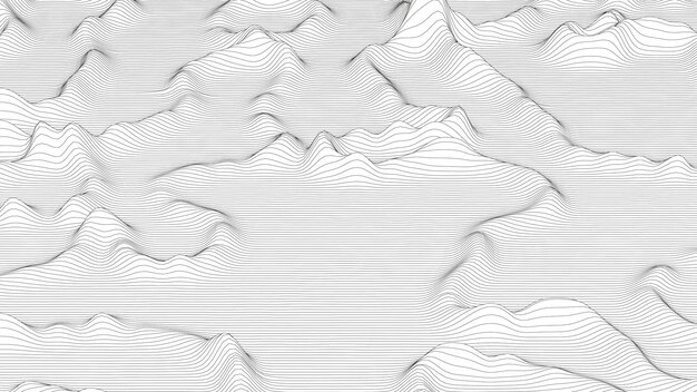 Fondo abstracto con formas de línea distorsionadas sobre un fondo blanco Ondas de línea de sonido monocromáticas