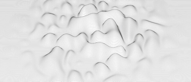 Fondo abstracto con formas de líneas distorsionadas sobre un fondo blanco. Ondas de línea de sonido monocromáticas.