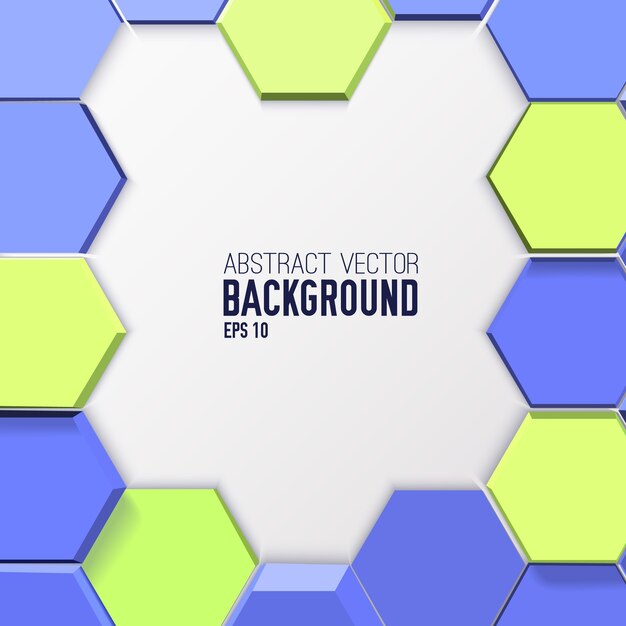 Fondo abstracto geométrico con hexágonos azules y verdes 3d en estilo mosaico