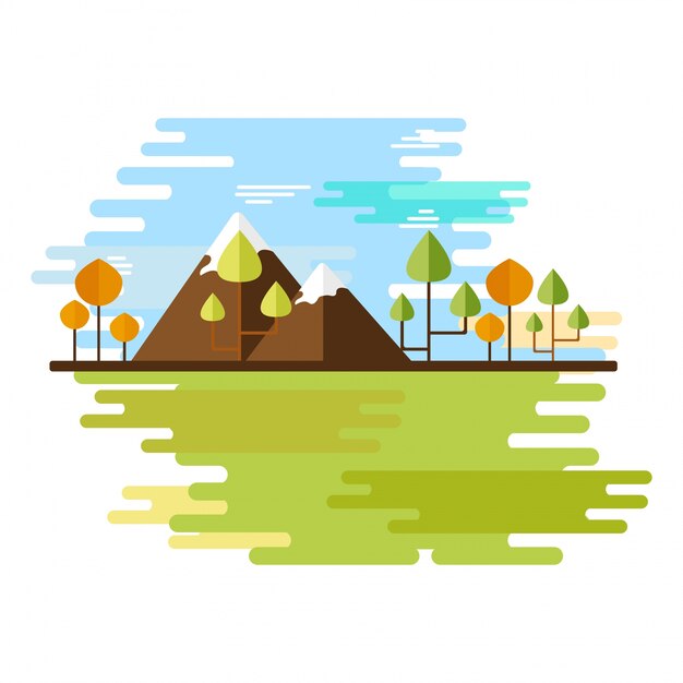 Fondo abstracto con la ilustración de montañas y árboles para el concepto de la naturaleza.