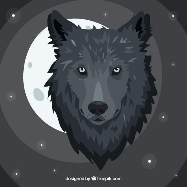 Fondo abstracto con lobo y luna 