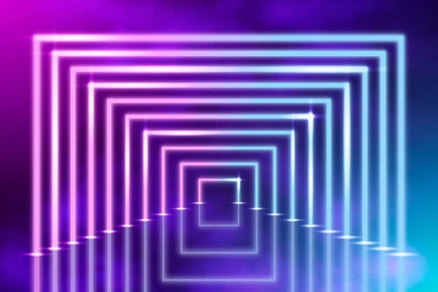 Fondo abstracto de luces de neón con medio cuadrado