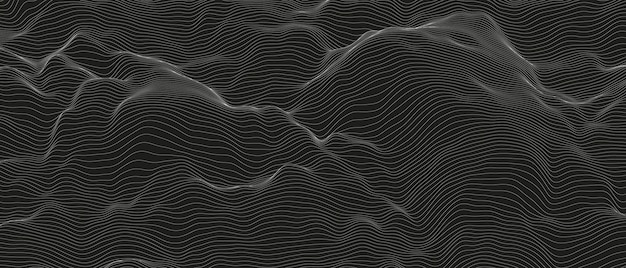 Fondo abstracto de ondas de línea de sonido monocromo