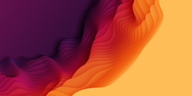 Fondo abstracto vectorial 3D con formas cortadas en papel Arte tallado colorido Paisaje de artesanía de papel con colores degradados Desvanecimiento diseño minimalista para presentaciones de negocios volantes carteles